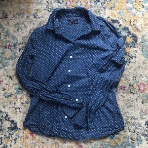 Gap Boyfriend Fit Navy and White Dot Button Down